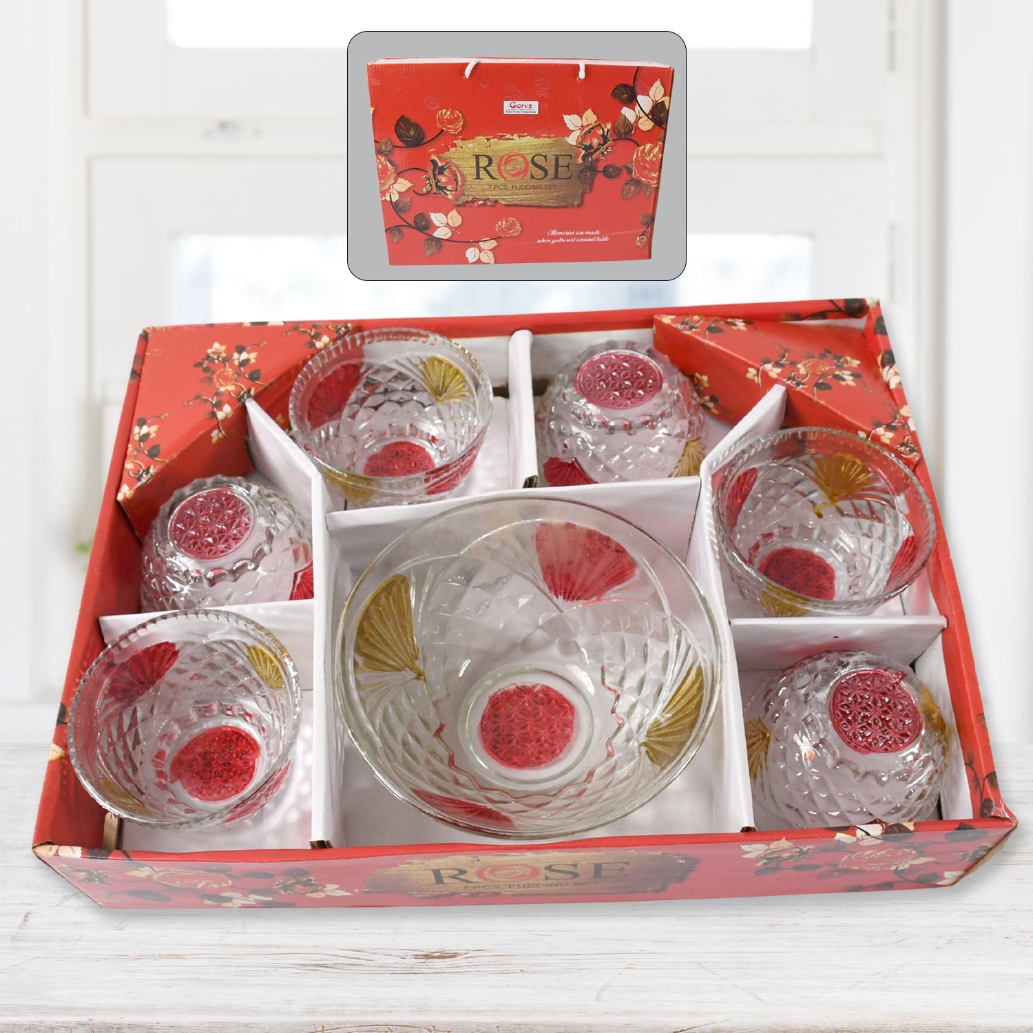Rose glass Multipurpose Pudding / Dessert / Ice Cream Bowl Set for Home use, Home & Kitchen Serving Bowl for Sundae, Sweets, Snacks, Fruit, Pudding, Nuts or Dip, Serving Bowls 6 Medium & 1 Big Bowl (Set of 7 pc) Rose glass Multipurpose Pudding / Dessert / Ice Cream Bowl Set for Home use, Home & Kitchen Serving Bowl for Sundae, Sweets, Snacks, Fruit, Pudding, Nuts or Dip, Serving Bowls 6 Medium & 1 Big Bowl (Set of 7 pc)